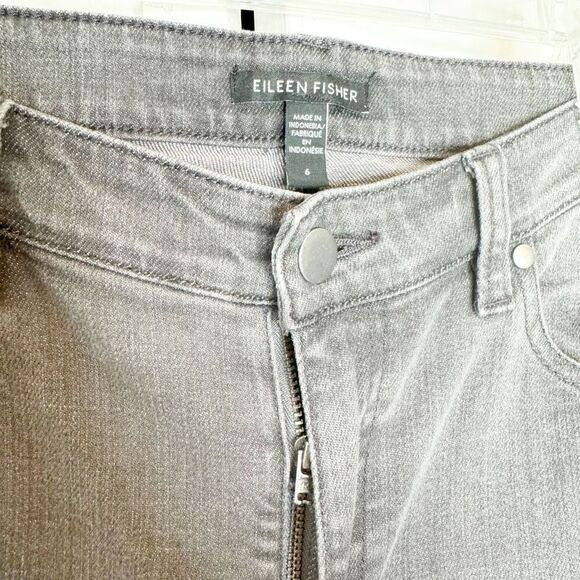 Eileen Fisher Organic Cotton Stretch Denim High-Rise Straight Leg Jeans Gray 6 - Picture 4 of 6